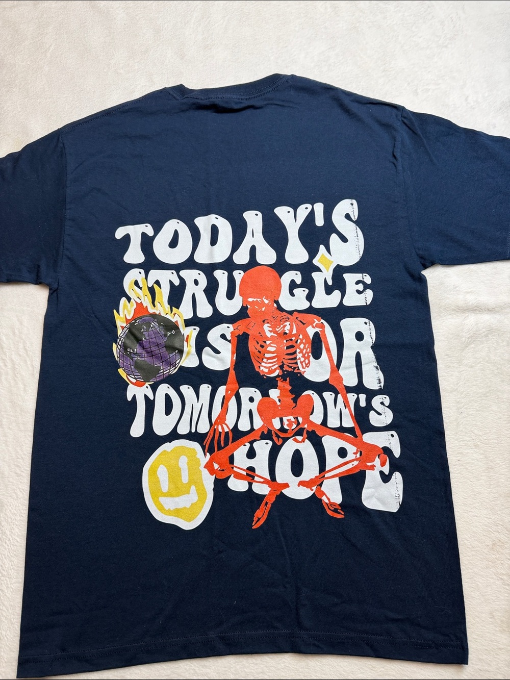 Men's Navy Graphic Short Sleeve Tee with Orange Skeleton